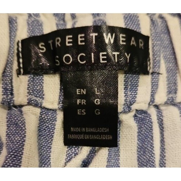 Streetwear Society Shorts Womens L Large Blue White Striped Drawstring Pockets - Picture 5 of 9